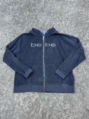 bebe Charcoal Gray Logo Full-Zip Hoodie | 2XL | Y2K Casual
